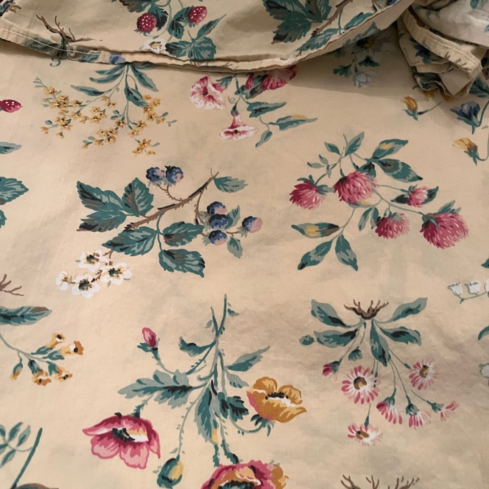 Liz Claiborne Cream and Multicolor Floral Fabric/ Full Flat sheet